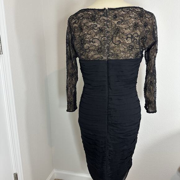 Tadashi Off Shoulder Silk Black Long Sleeve Cocktail Midi Dress Sz 10 Illusion - Picture 5 of 11